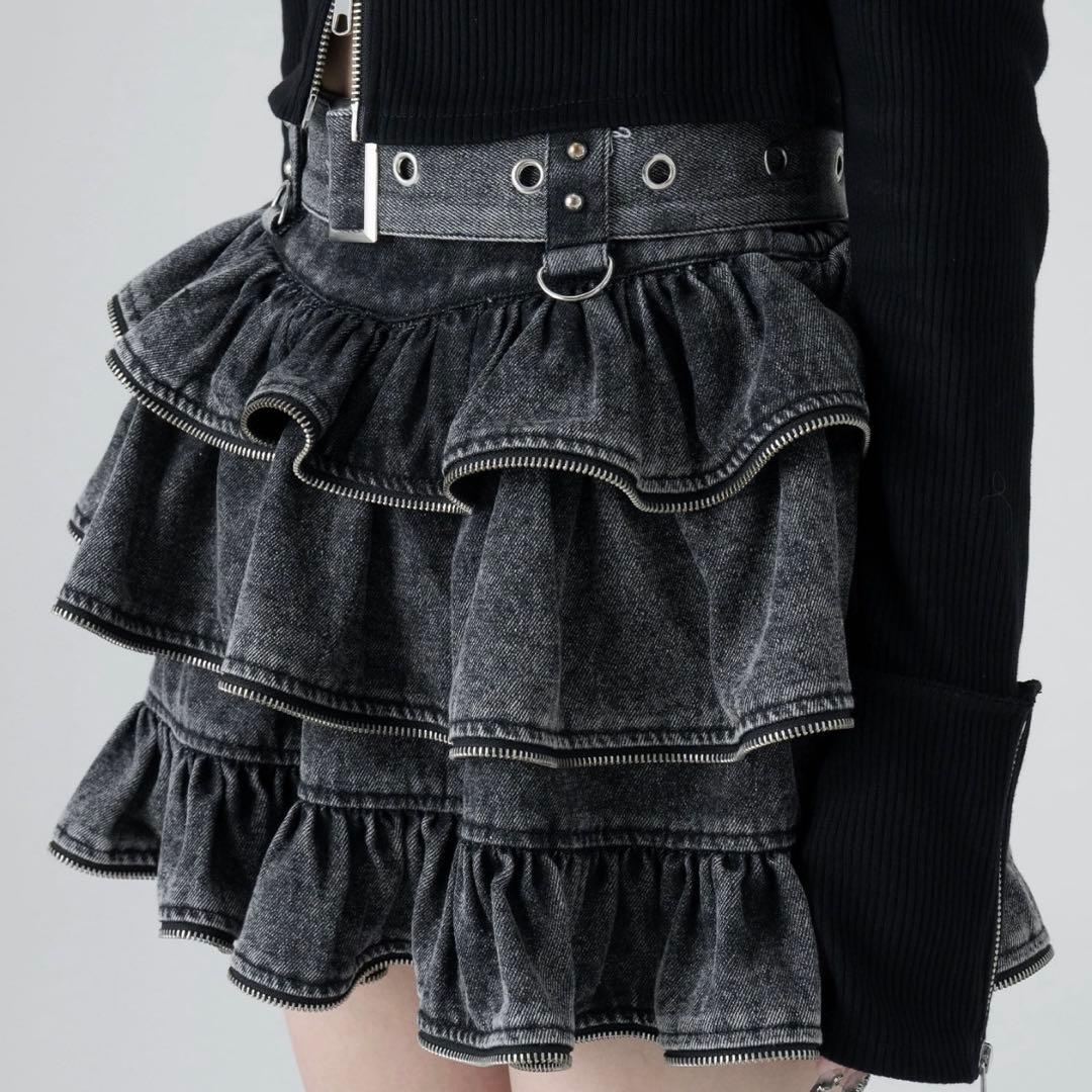 【Lazyslay】ジッパーフリルスカート(gray)
