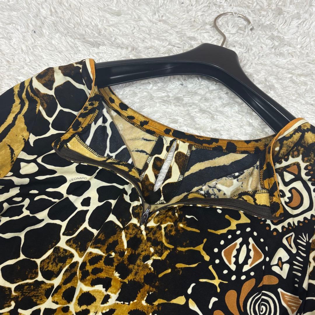 美品✨レオナール チュニック　ロングカットソー　長袖　カンカン素材　総柄