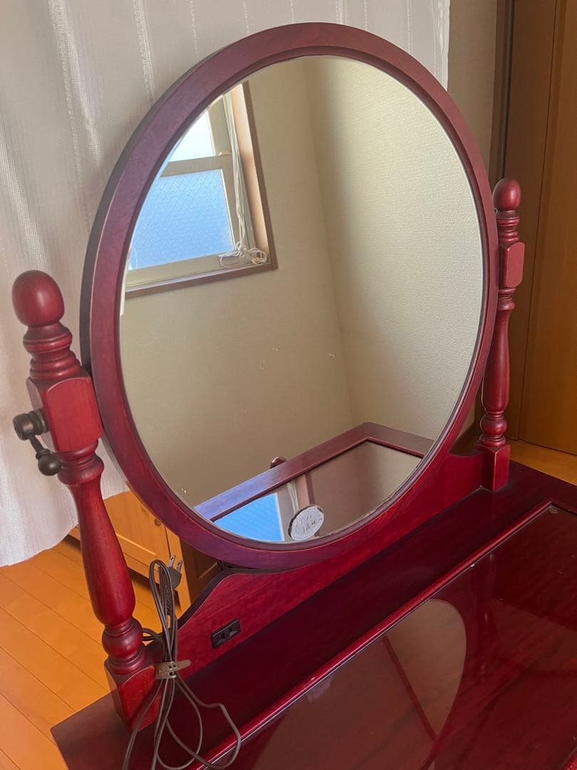 ヴィンテージ　ダークレッド 木製ドレッサー　鏡台　大塚家具　椅子なし