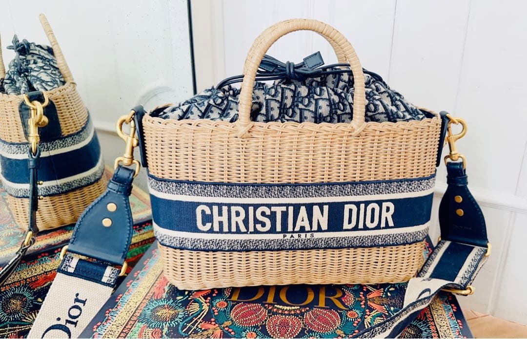 DIOR ディオール　ウィッカー　バスケットバッグ　オブリーク　カゴバッグ　大