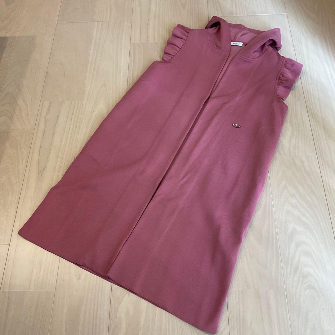 フリル付きフードロングベストジレ　 ピンク　34　新品