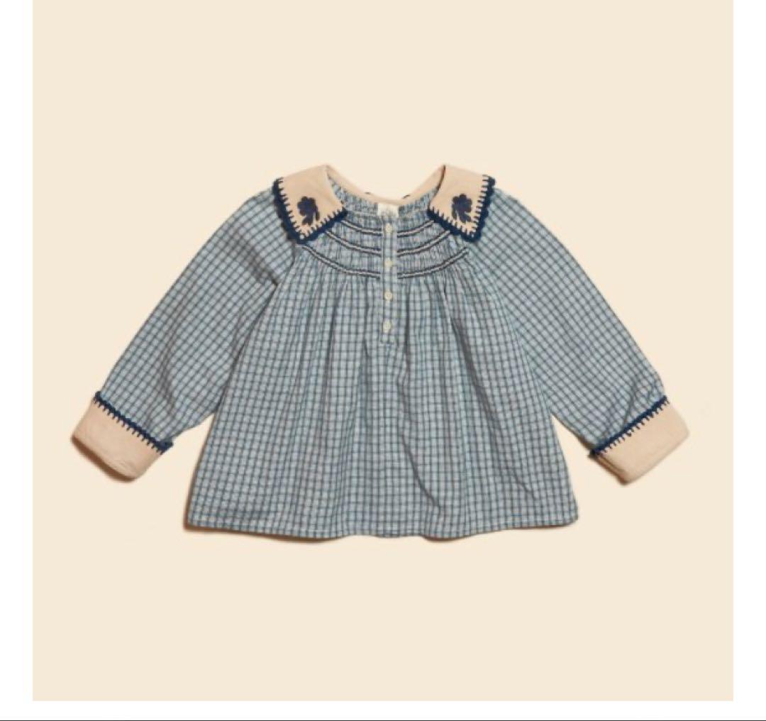 Apolina kids 3-5y HAZEL BLOUSE 青 チェック柄