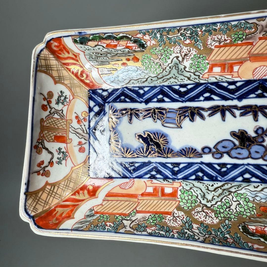 幕末〜明治期　上手　色絵風景画長皿　五客　絢爛豪華　緻密な絵付　古器を楽しむ