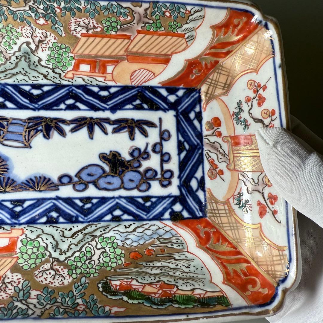 幕末〜明治期　上手　色絵風景画長皿　五客　絢爛豪華　緻密な絵付　古器を楽しむ