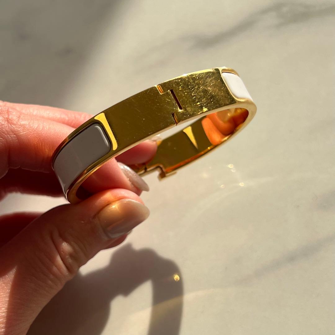 エルメス　クリッククラック　ホワイト×ゴールド金具