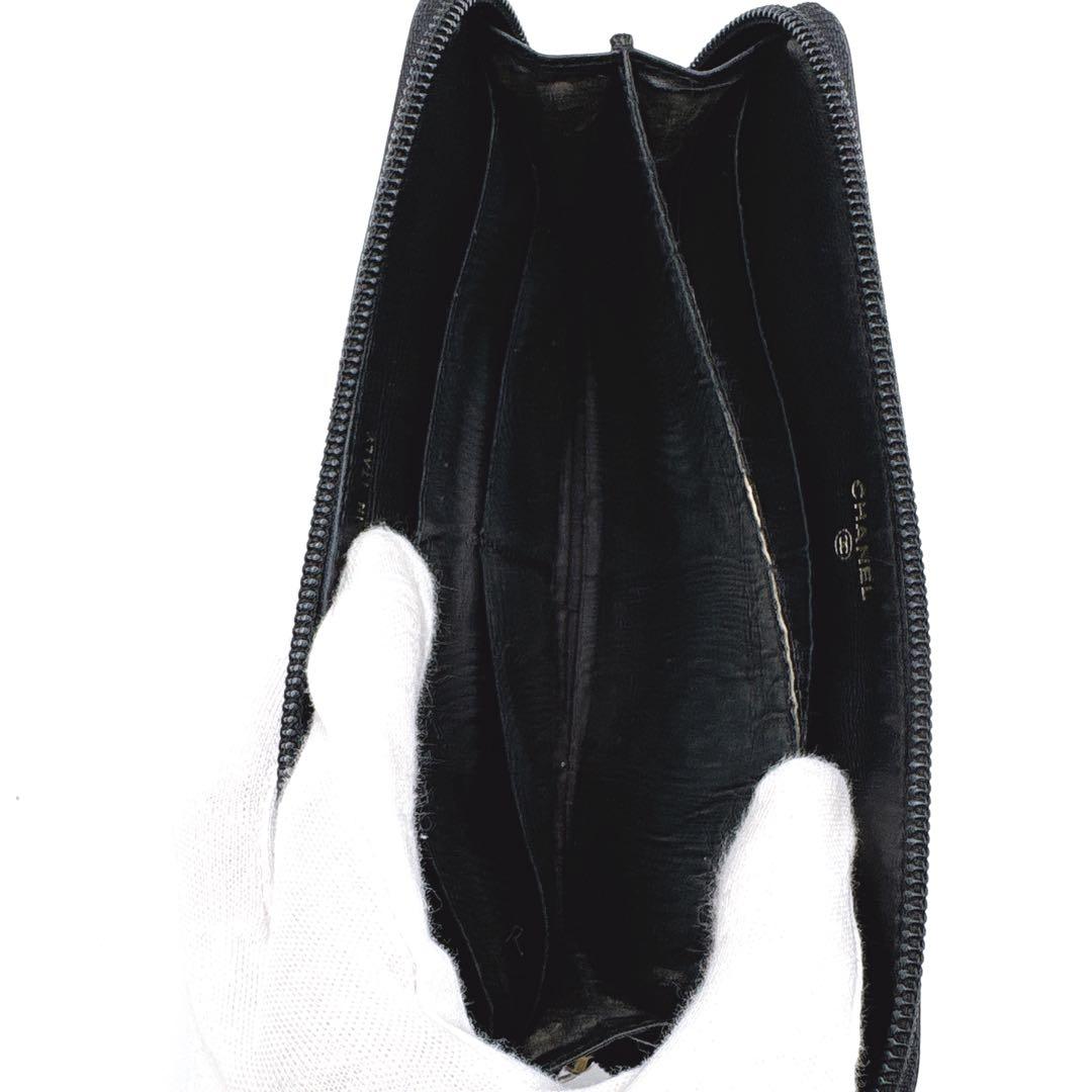 CHANEL シャネル ココマーク キャビアスキン ラウンドファスナー ブラック