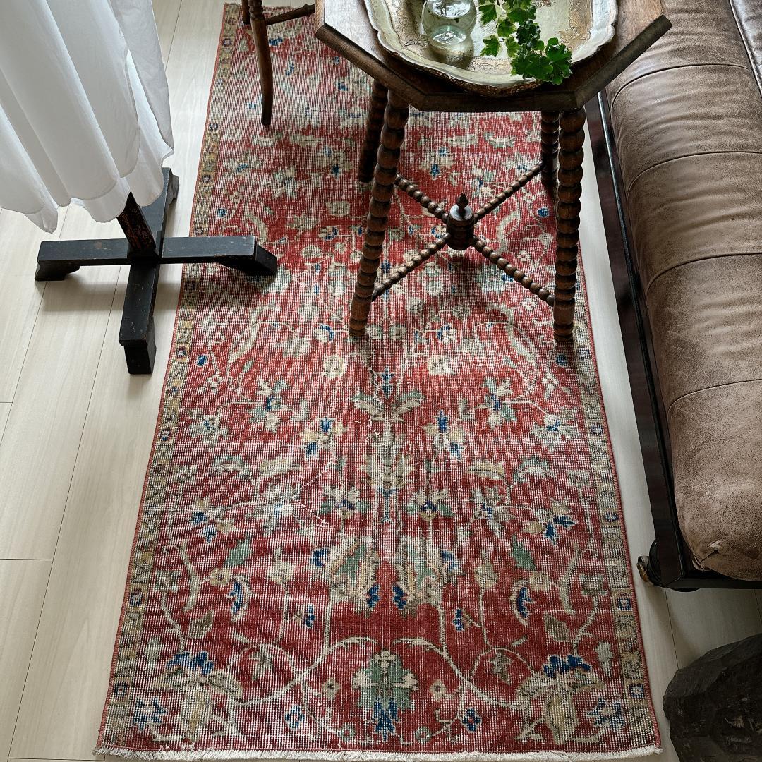 トルコヴィンテージラグ A45 バーミリオン ネイビー ミント グリーン